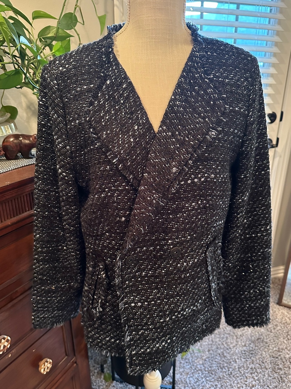 Talbots Black and White Bouclé Tweed Jacket